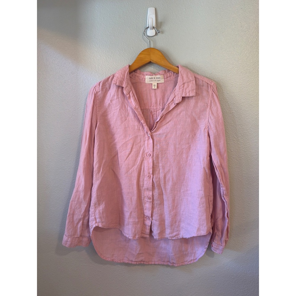 Cloth & Stone Linen Button Down Shirt Women Size M Pink High-Low Summer
